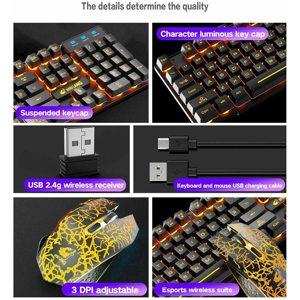 Keyboard Mekanis Gaming Feel Rainbow LED Backlight USB Keyboard dan Mouse Set Ergonomis untuk PC Laptop Komputer Gamer