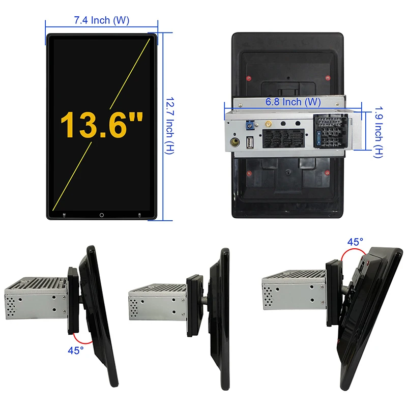 13.6Inch Car Radio For Universal Manual Adjustable Front Panel GPS Nav Car Multimedia Player WIFI DSP Wireless Carplay Head Unit
