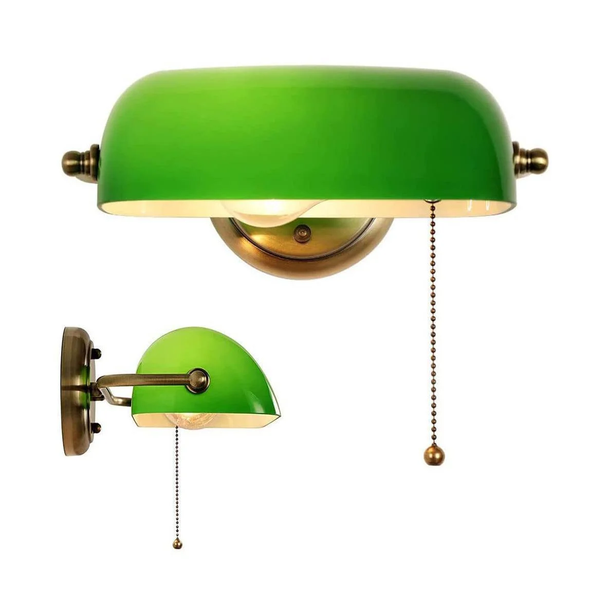 Angle Adjustable Green Glass Ancient Copper Retro Wall Lamp with Zipper Switch Bedhead Reading Wall Light Restaurant Wall Sconce