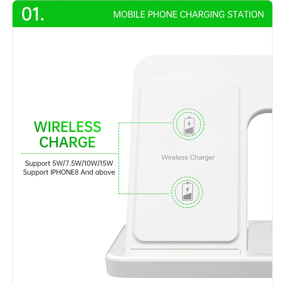 15W Fast Wireless Charger Stand 3 in 1 Foldable Charging Station For iPhone 15 14 13 12 Pro Max Apple Watch 9 8 7 Airpods Pro