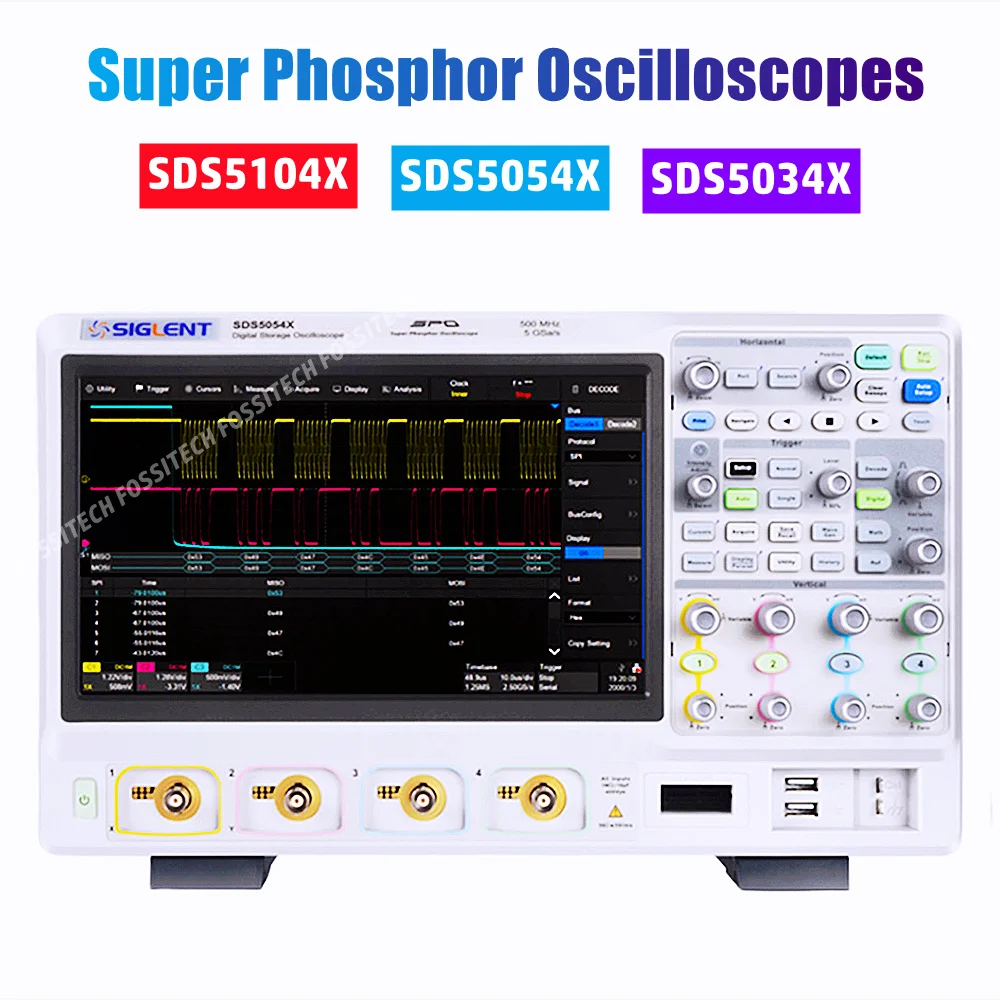 SIGLENT-osciloscopio de almacenamiento Digital, SDS5034X, SDS5054X, SDS5104X, 350MHz, 1GHz, 4 canales, 5GSa/s, 500"