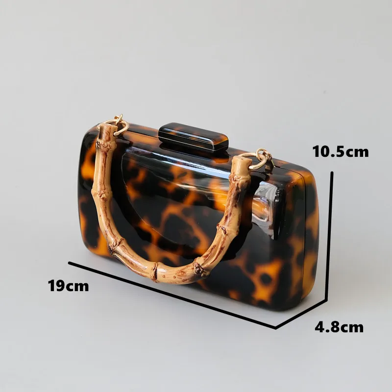New Trendy Bags Fashion Women Handbags Leopard Acrylic Luxury Party Evening Bag Woman Amber Stylish Handle Box Clutch Purse