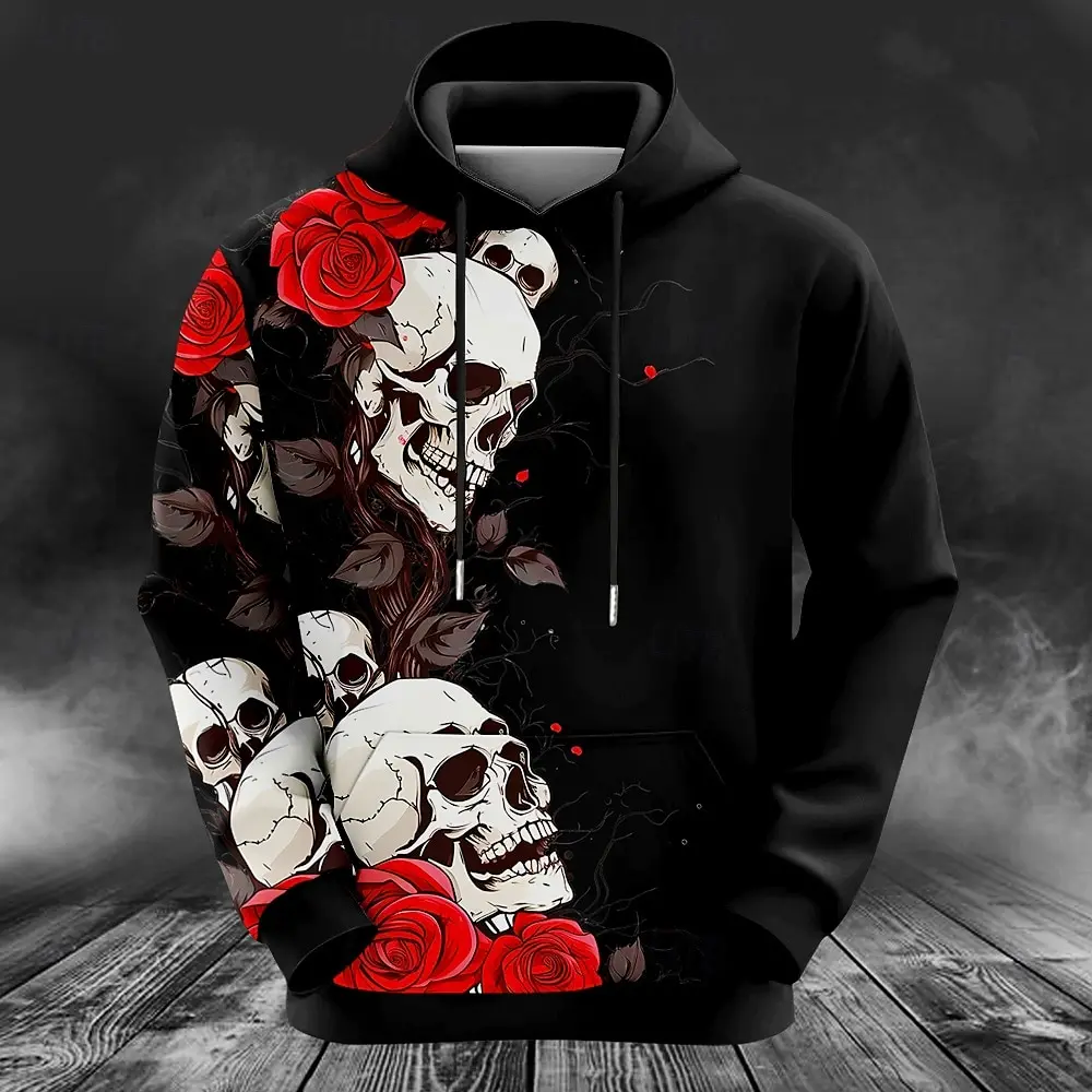 

Funny 3D Rose Skull Printed Hoodies For Men Autumn Winter Long Sleeved Sweatshirts Fashion Street Clothes Oversized Pullover Top