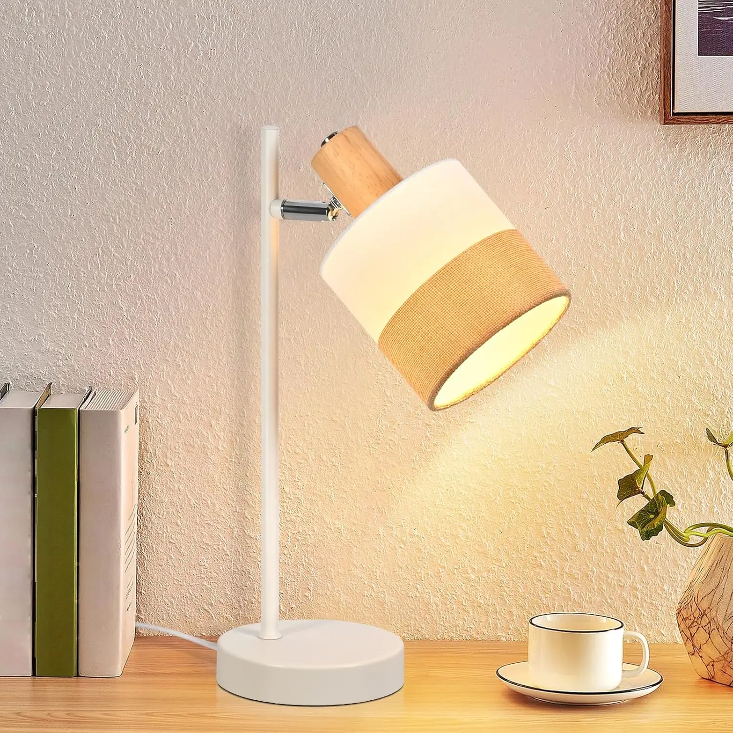 Tafellamp voor woonkamer, bedlamp, vintage, houten tafellamp met kabel, E14, rustieke retro bedlamp, draaibaar, voor werkkamer, slaapkamer (zonder lamp)