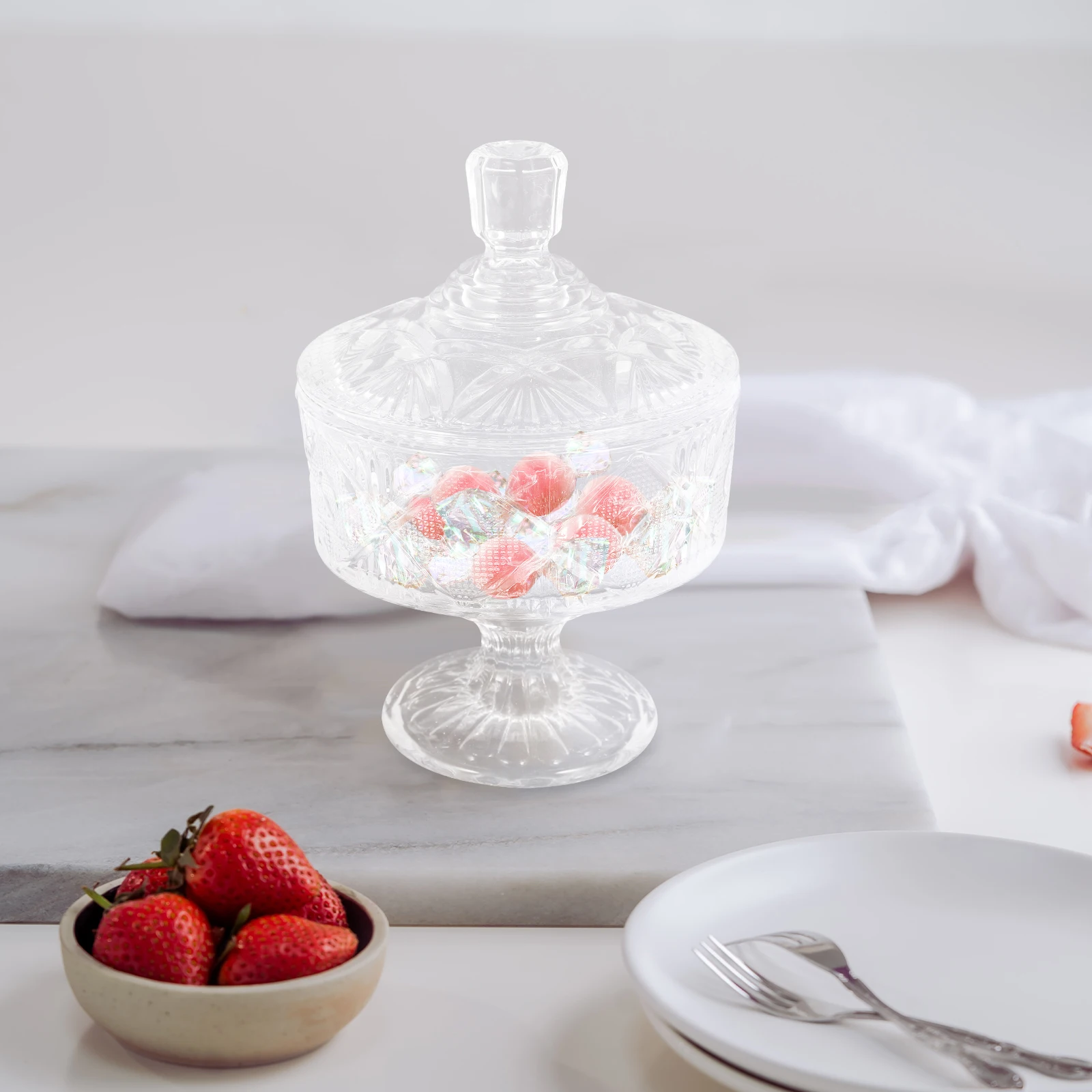 

Glass Sugar Bowl Food Storage Jar Wedding Decor Portable Transparent Holder Can Container Clear Candy