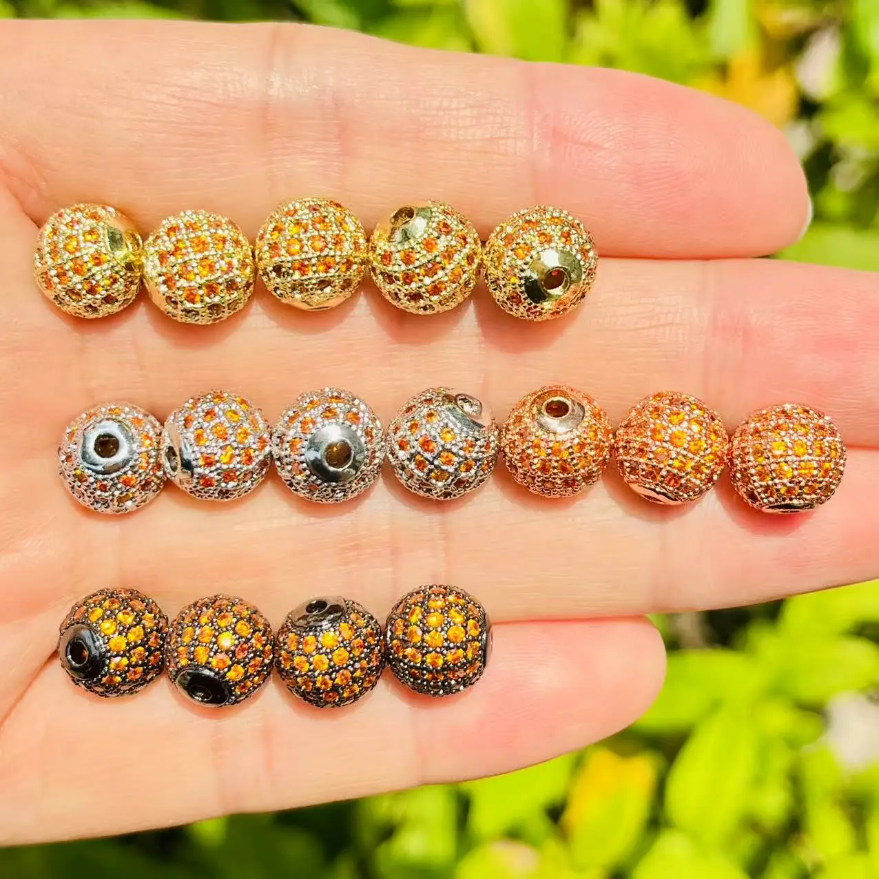 

10Pcs Orange Zirconia Pave Copper Ball 10mm Beads Jewelry Findings for Women DIY Bracelet Crafting