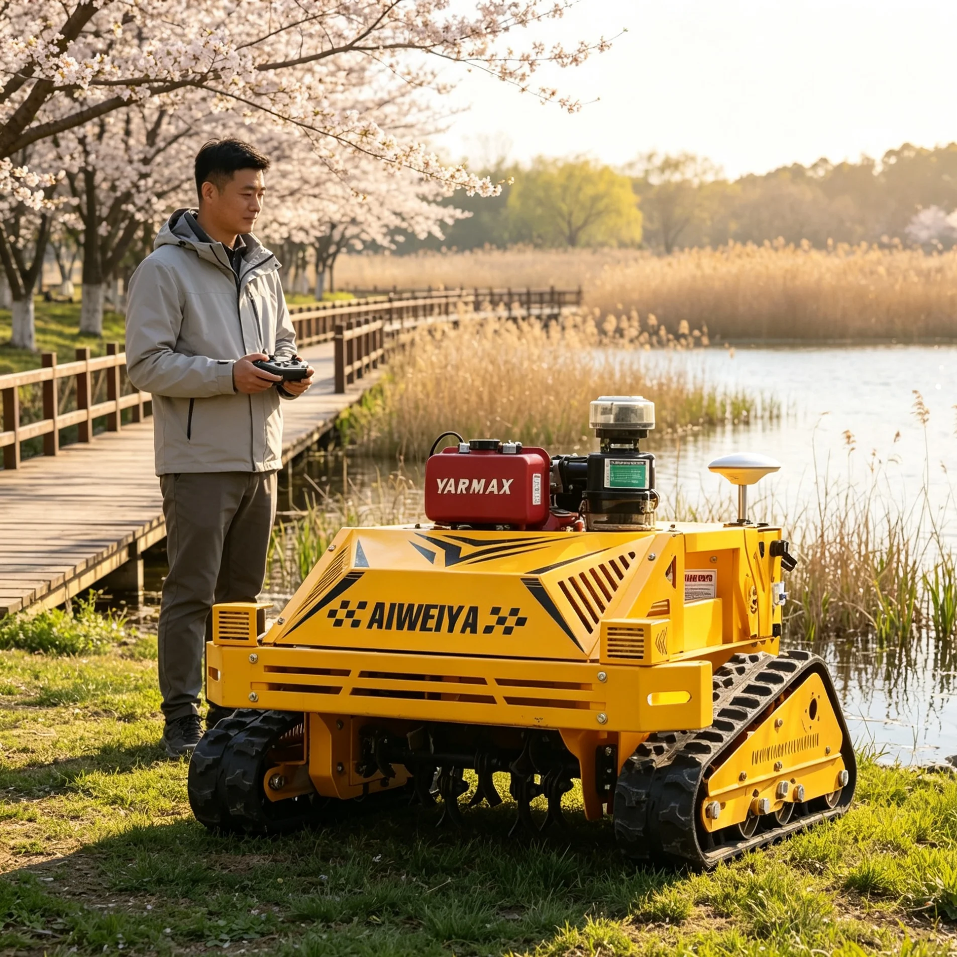 Customized wireless self‑propelled lawn mower four stroke single cylinder engine, optional cutting width, great for rural roadsi
