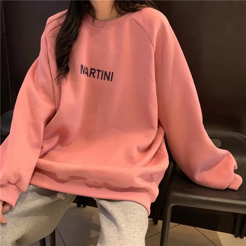 Sweatshirt Women Chic Letter High Street All-match Simple Unisex Couples Boyfriend Thicker Fall Basic Lady Clothing Long Sleeve