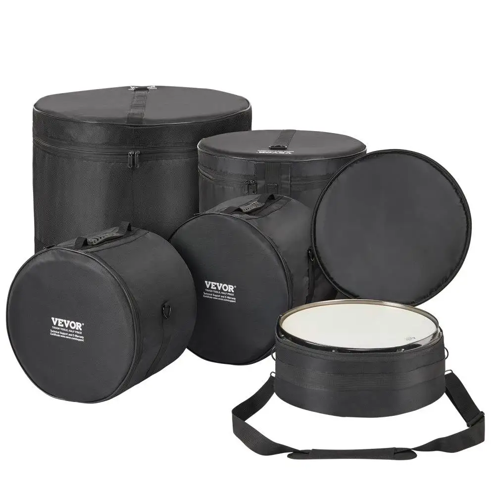 

5Piece Drum Bag Set 1680D Oxford Fabric Padded Cases with Shoulder Strap for 22Inch Kick 12Inch Tom 13Inch Tom 16Inch Tom 14Inch