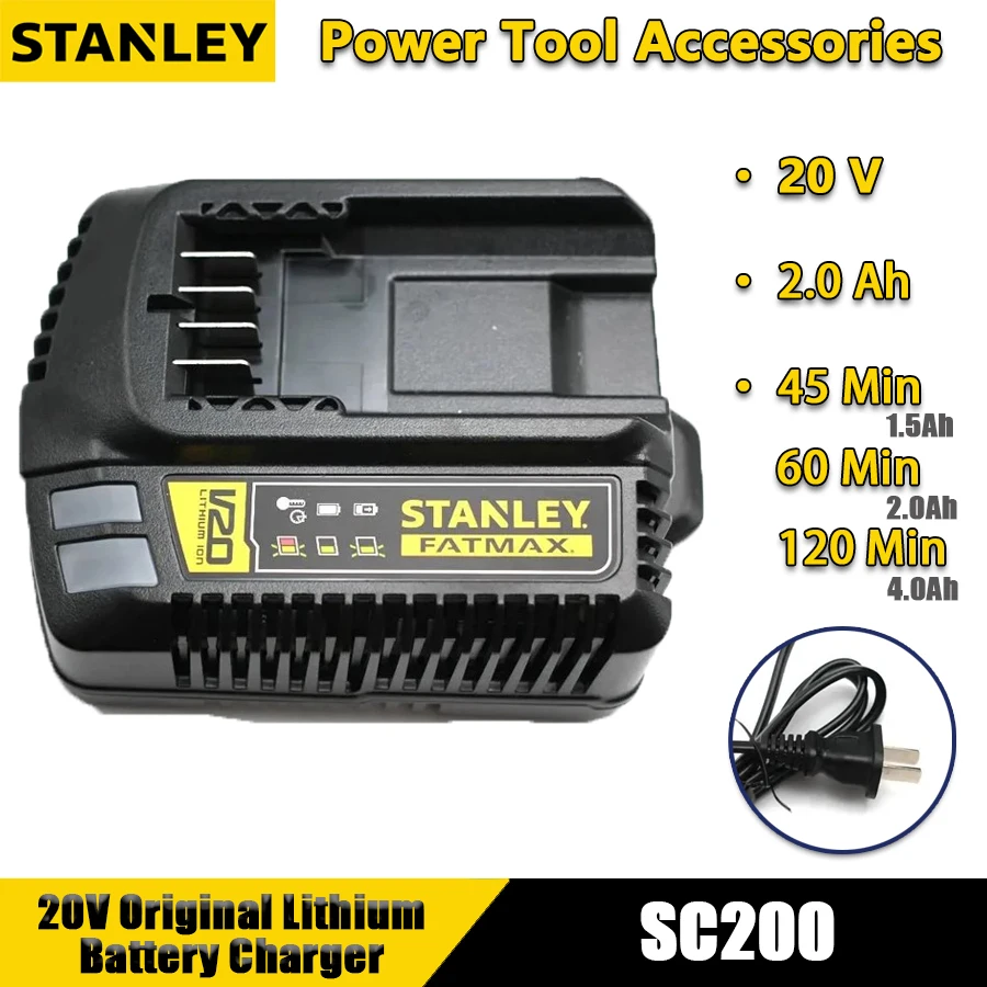 STANLEY SC200 pengisi daya baterai Lithium, aksesori alat listrik adaptor multifungsi 20V Max 2A asli