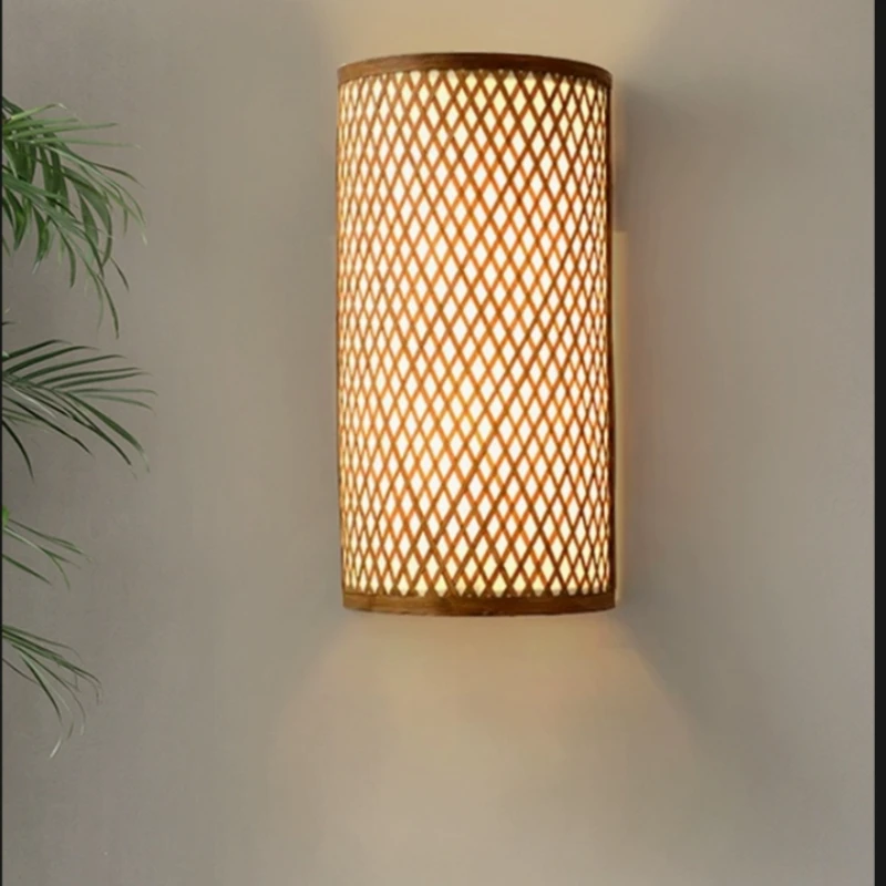 

Vintage Bamboo Semicircle Wall Lamp Lights Minimalist Retro Restaurant Loft Corridor Wall Sconce Decor Kitchen Led Luminaire