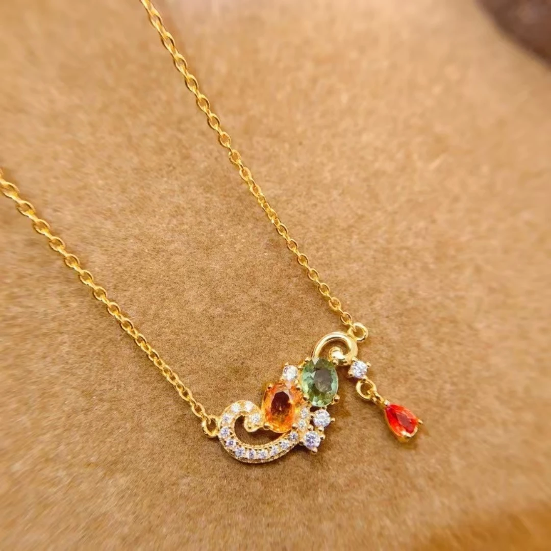 

KJJEAXCMY Natural Colorful Sapphire Necklace S925 silver , electroplated locking color process, high clarity Full of luster