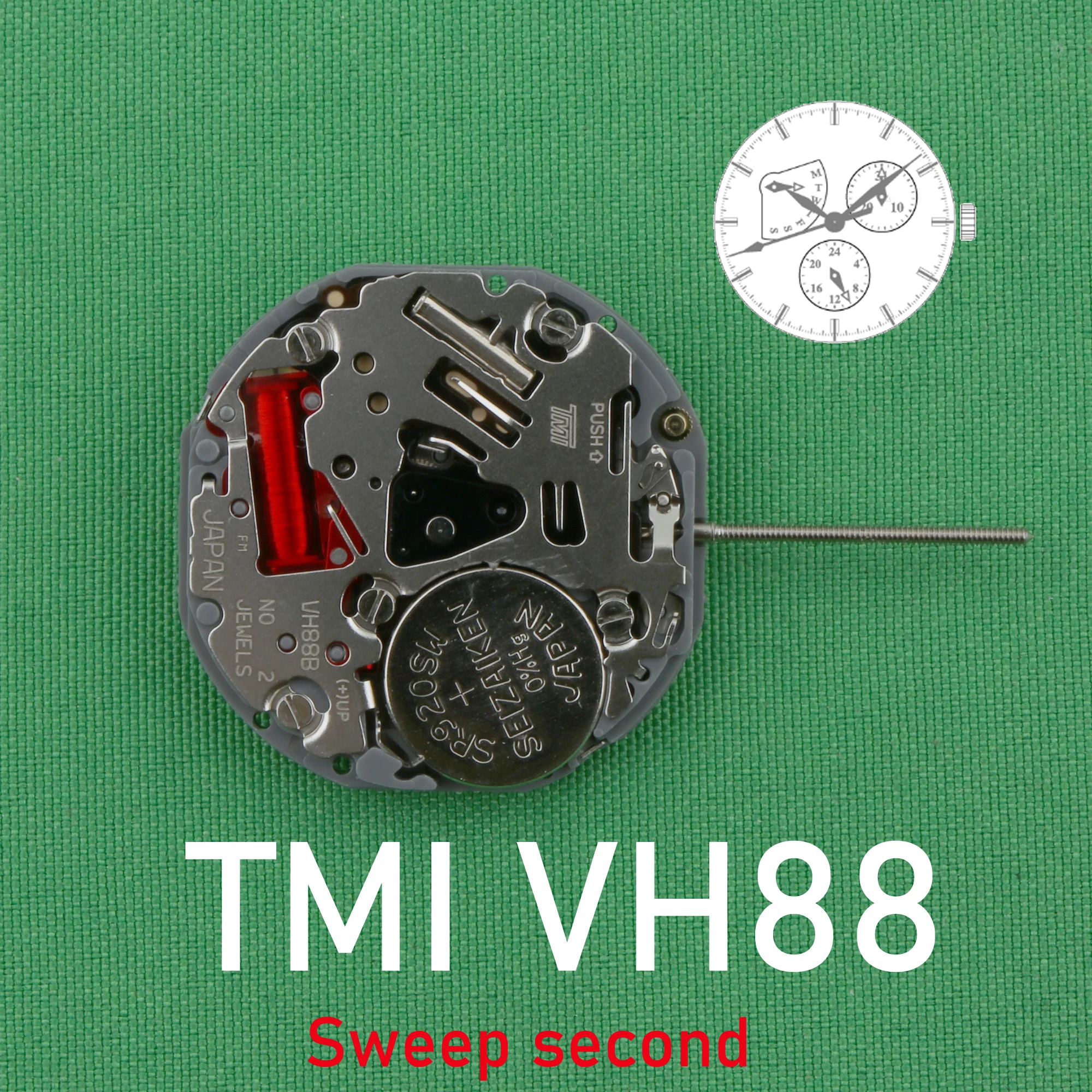 TMI VH88 movement Sweep second Multi-eye (day, date, 24 hr) JAPAN quartz movement VH88B movementsmall hands at 3/6/9