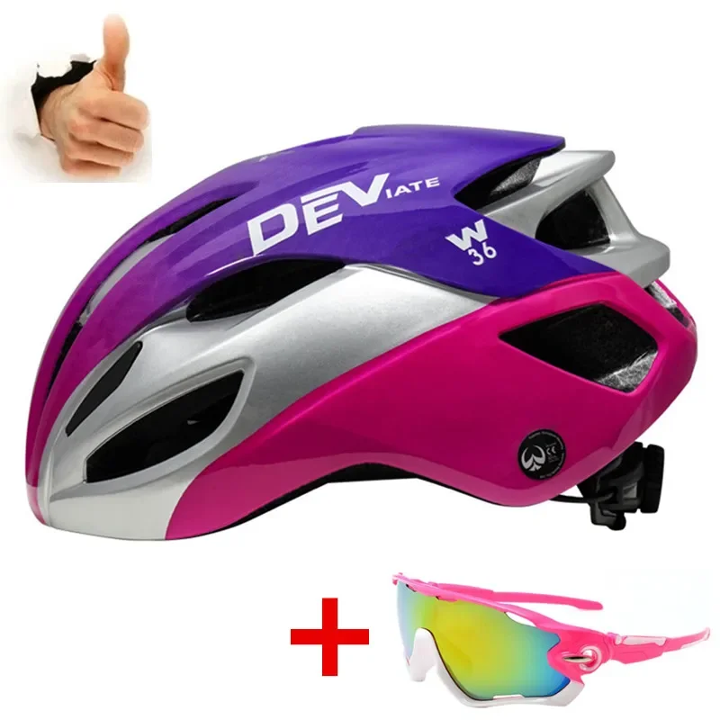 

Ultralight Road Bicycle Helmet With Glasses Racing Outdoor Sports Mountain Cycling Helmets Women Men Riding Hats Casco Ciclismo