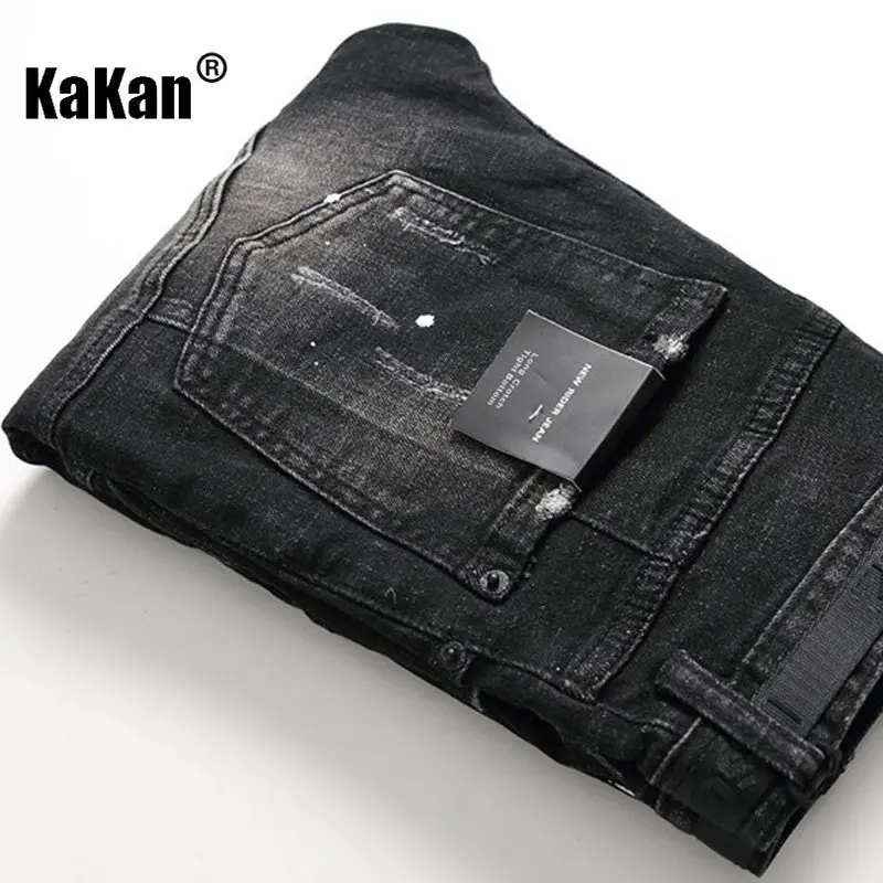 Kakan - Nuevos pantalones vaqueros rasgados y atractivos dañados de color original para hombres, pantalones vaqueros largos personalizados American High Street K18-1046