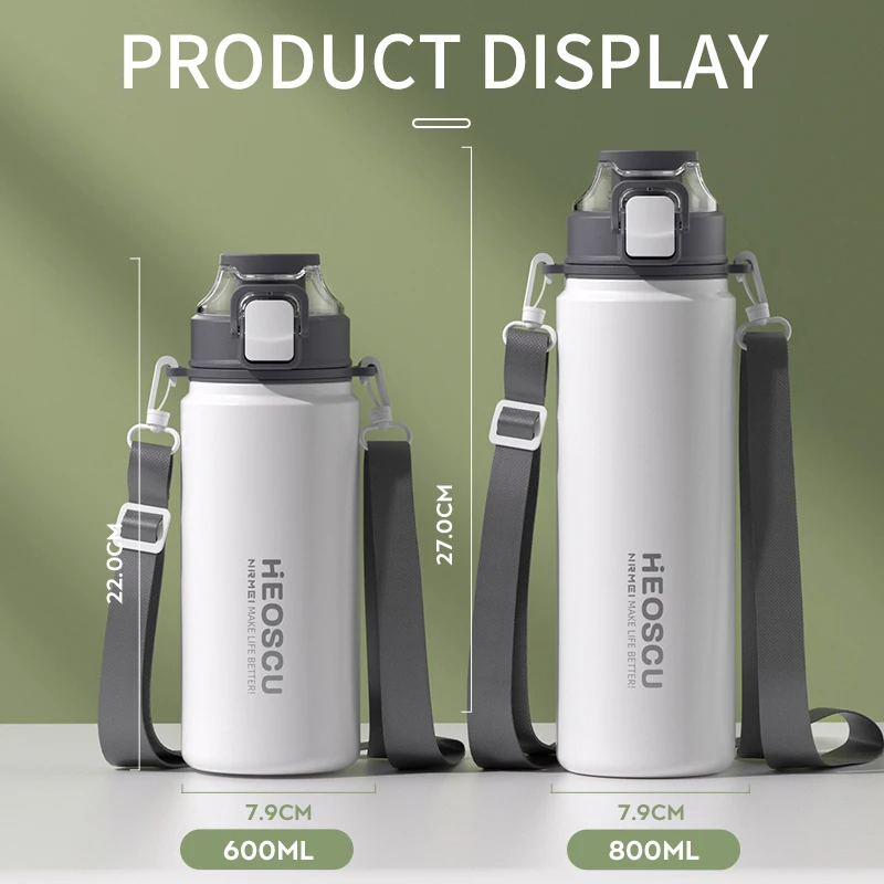 316 Stainless Steel Thermos Bottle Outdoor Portable Leak-proof Water Bottles with Straw Lid Sport Vacuum Flask Bottle 600/800ML