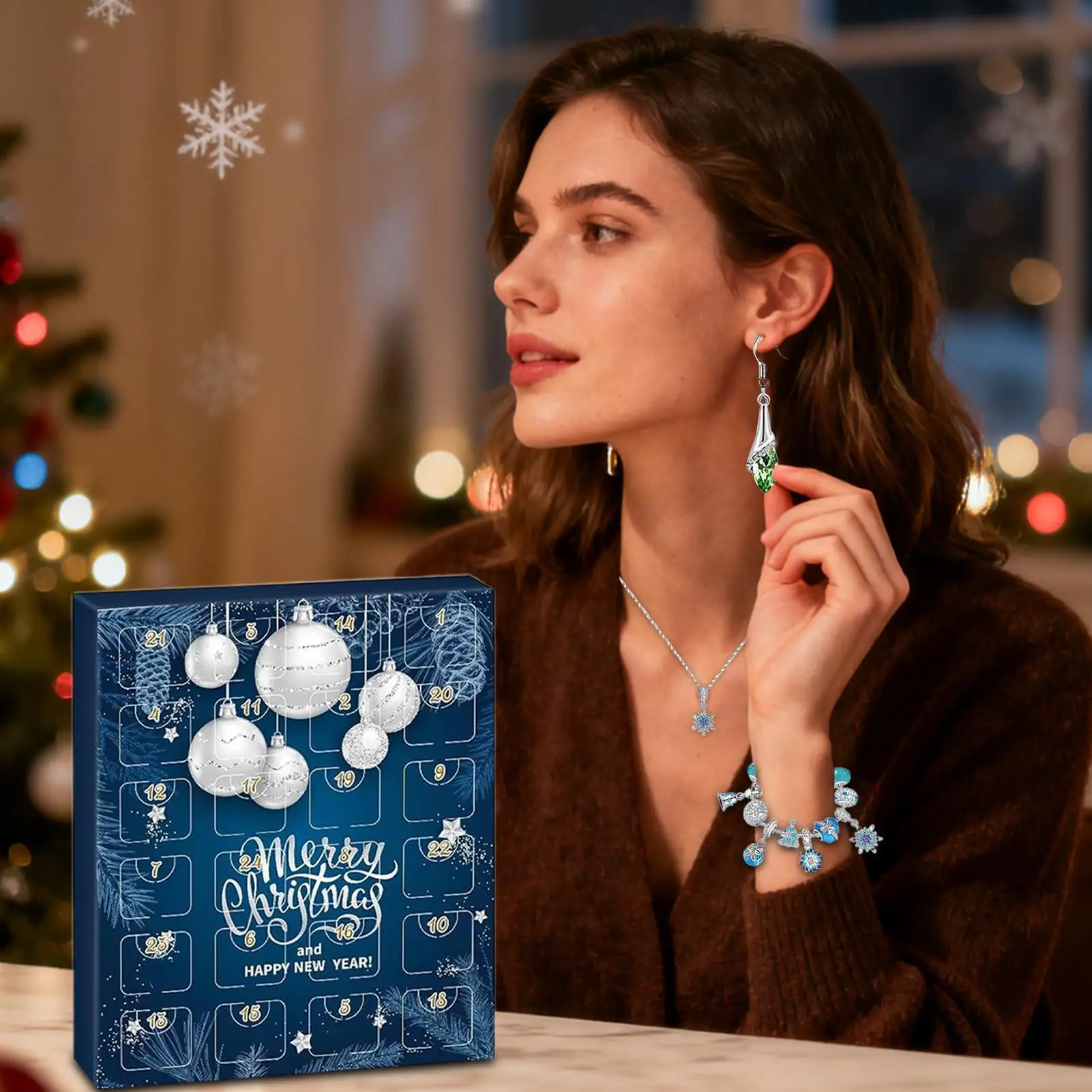 Calendario de Navidad de Adviento para mujer, pulseras, collar, pendiente, joyería de 2025, calendario de cuenta atrás de Navidad para vacaciones