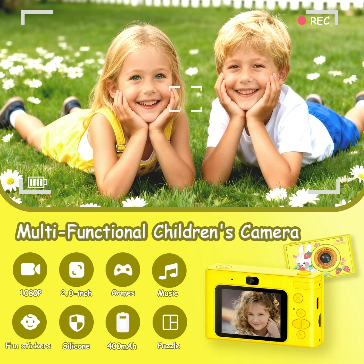 Aparat dla dzieci 1080P HD Cyfrowa kamera wideo dla maluchów 2,4-calowy aparat dla dzieci z silikonowymi etui Zabawki na prezenty świąteczne i urodzinowe