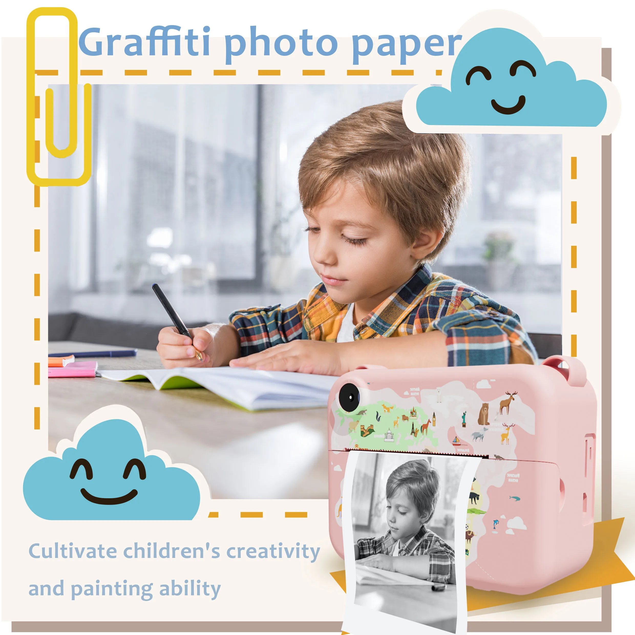 Aparat fotograficzny dla dzieci Instant Print 0 Ink Instant Print Photo - Świąteczne prezenty urodzinowe dla dziewczynek w wieku 3-8 lat - Przenośna zabawka