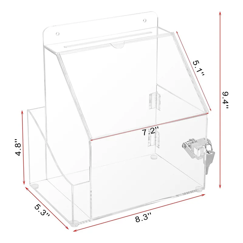 【Fast-Sale】Acrylic Wall Mounted Suggestion Box With Lock And 5" X7" Sign Slot For Office Donation Ballot Boxes Clear