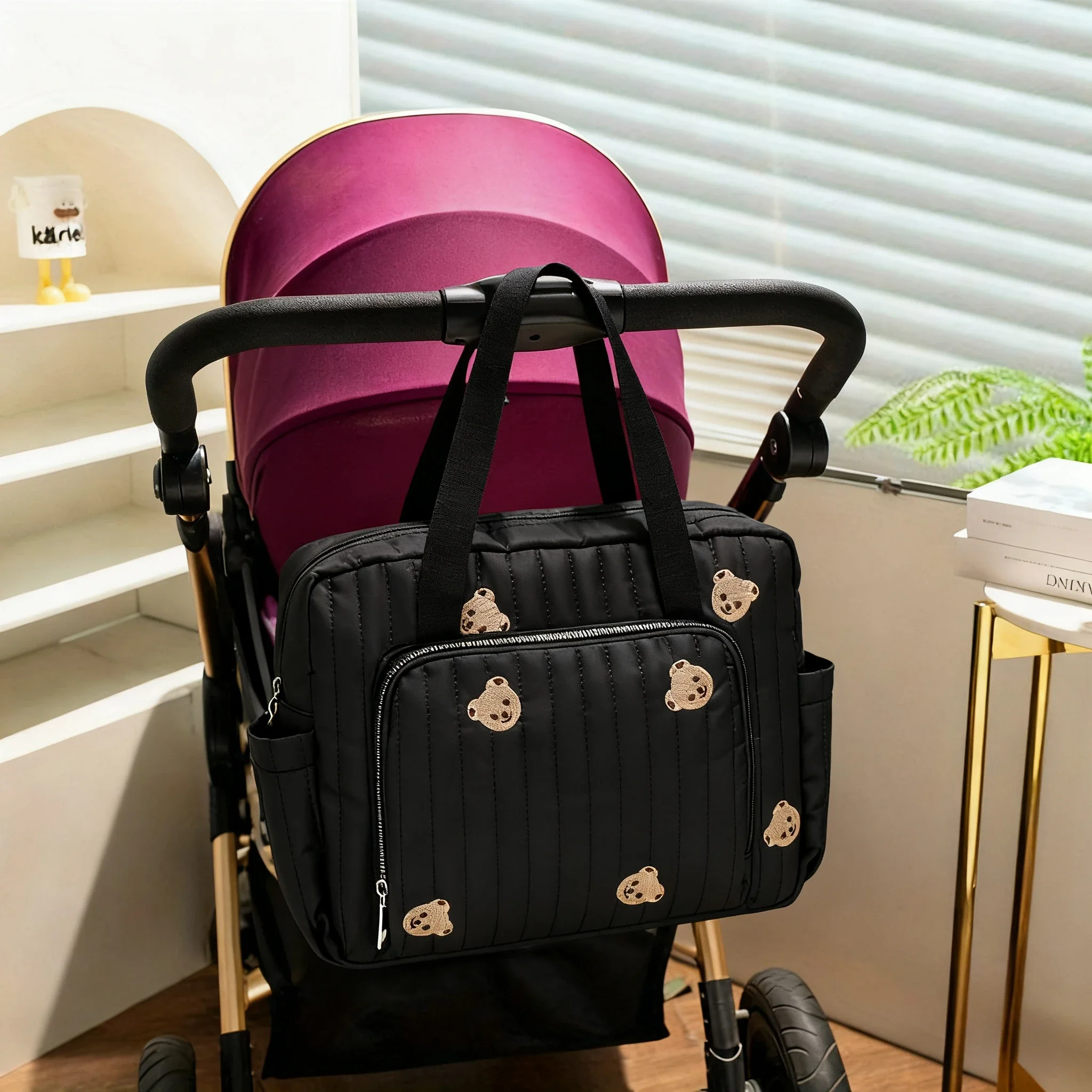 

Universal Stroller Hanging Organizer Bag Large Capacity Cute Embroidery Diaper Bag & Mommy Tote for Travel Pram Accessories