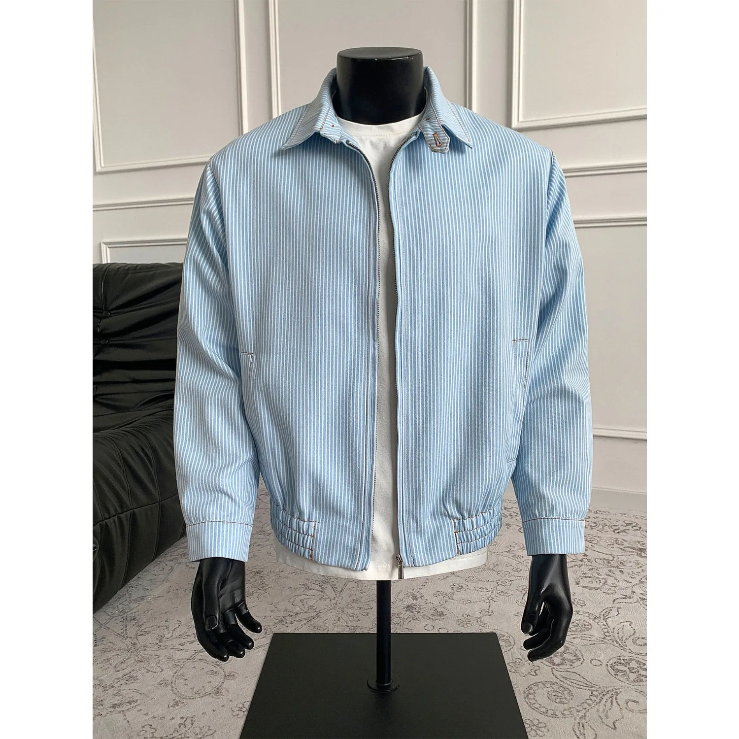 

Мужская куртка Harington Jaet в синюю полоску, большие размеры, осень-зима, повседневная верхняя одежда irt, американский воротник из полиэфирного волокна