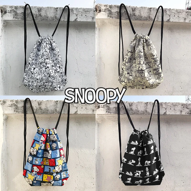 Snoopy Canvas zaino con coulisse Travel Fashion School Gym borsa con coulisse Anime Cartoon Casual String zaino sportivo zaino