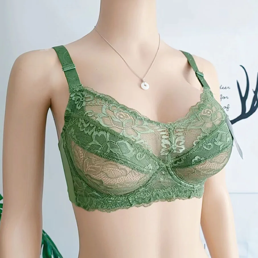 Lagre Cup Bras For Women Sexy Lingeries Super Thin Large Cups Breathable Spongless Transparent Lace Lady\'s Underwear