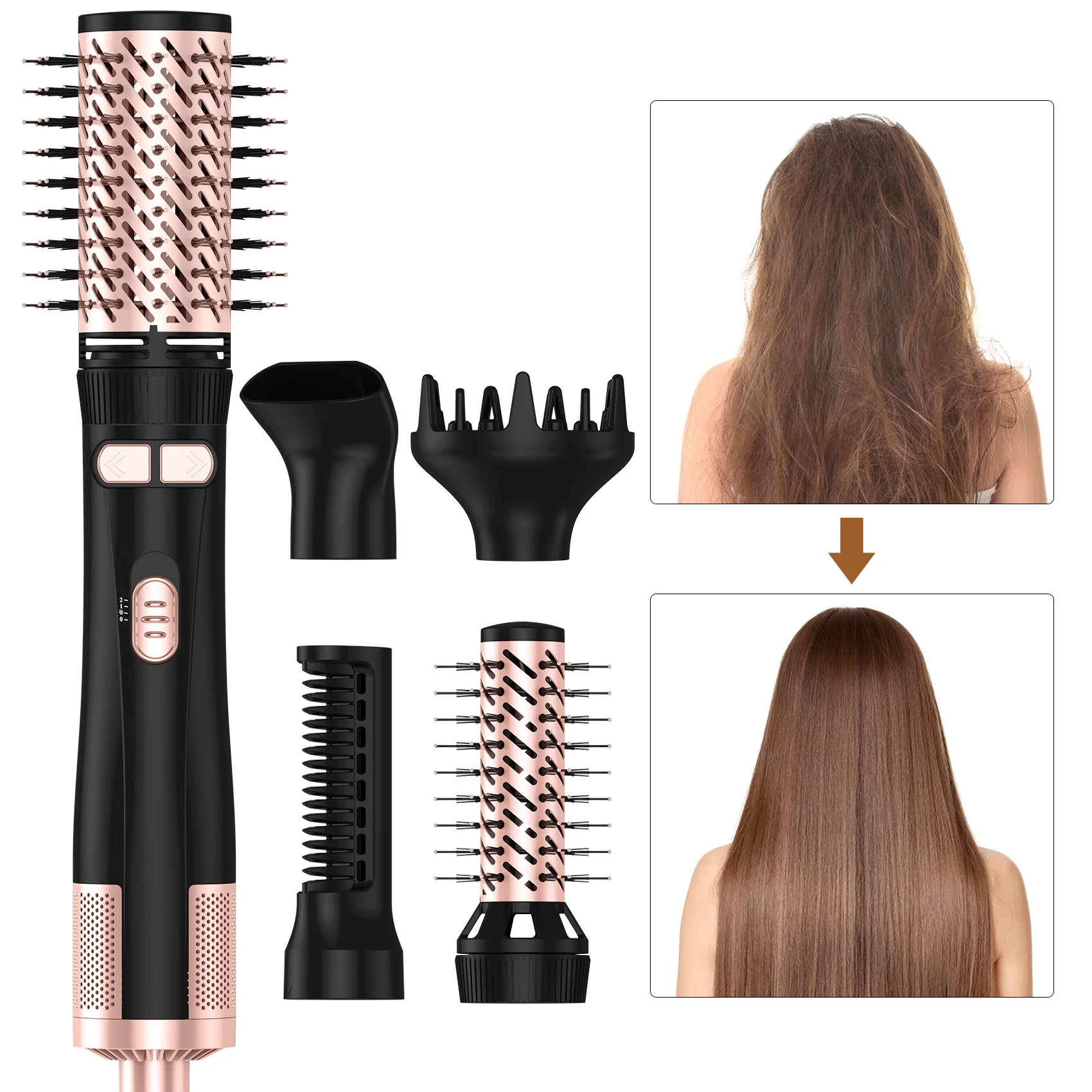 Rotating Hair Dryer Brush 5 in 1 Blow Dryer Brush Spinning Curling Brush with 2 Rotating Brushes (1.5" & 2") Hot Air Brush Style