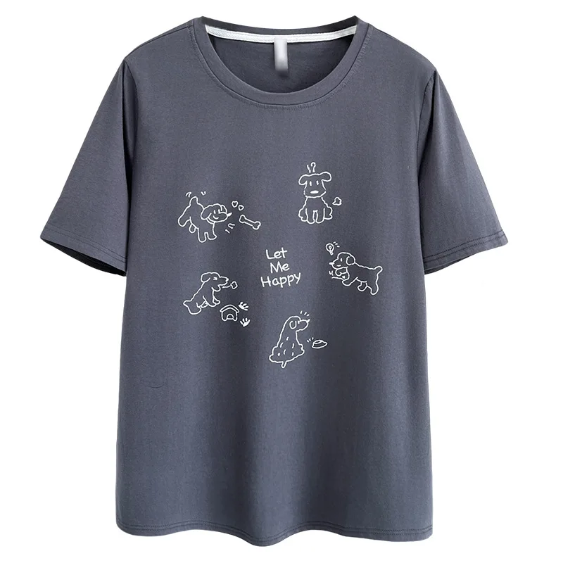 

100KG Summer Top New Casual Printed Cartoon Dog Short Sleeve Plus Size Women's T-shirt Top 6257