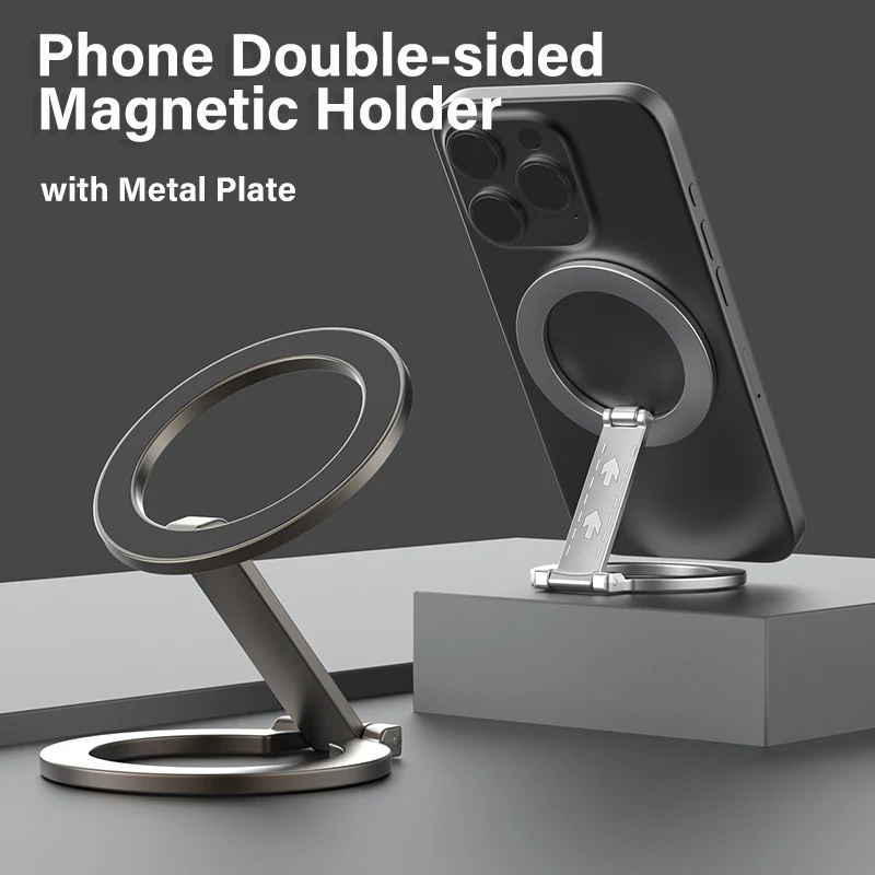 

Новый двусторонний магнитный держатель телефона 2025 года для iPhone 16/15/14, складной на 360° ° Поворотная подставка с сильной магнитной рукояткой для MagSafe