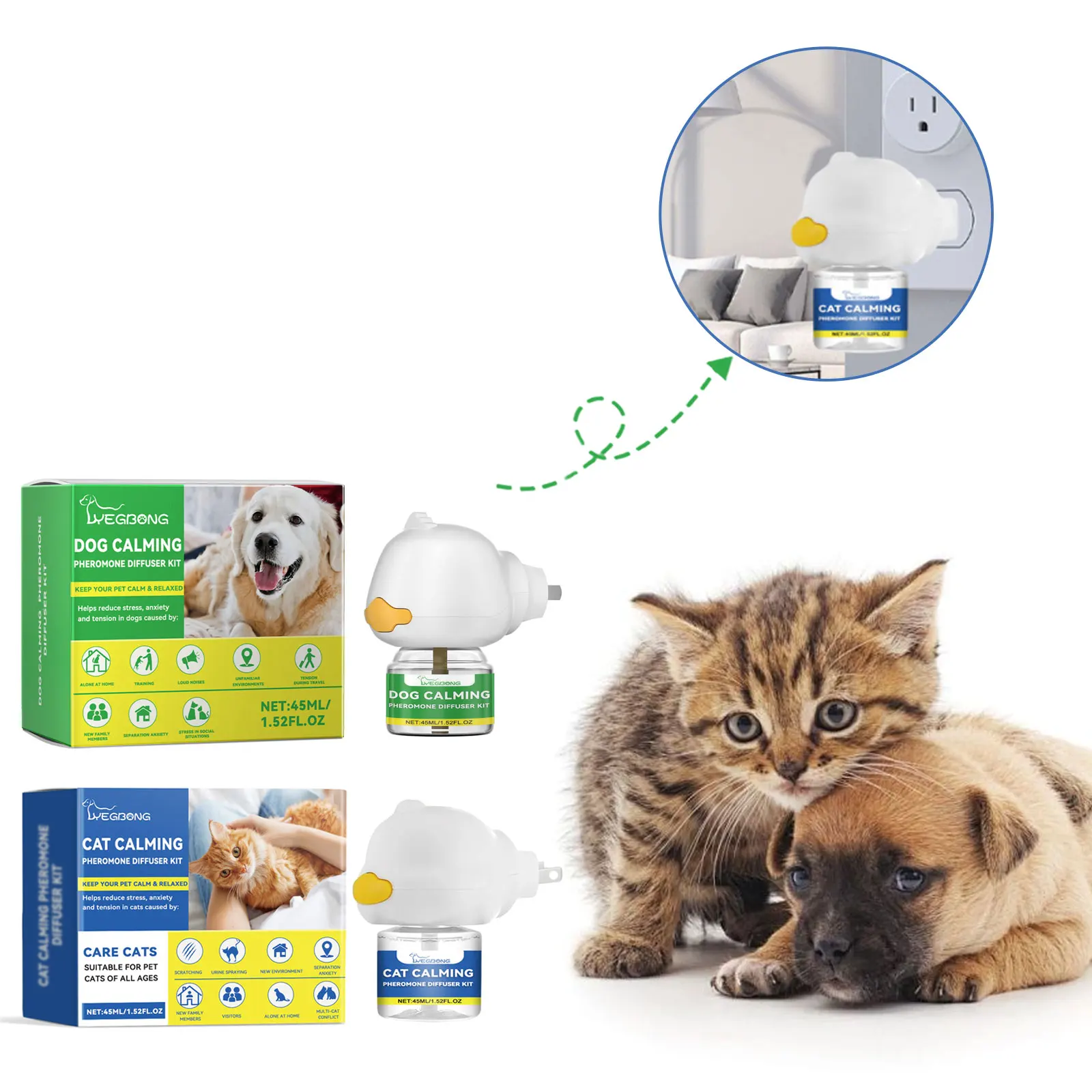 Pet Pheromones Calming Diffuser Cat Dog Calm Relaxing Emotion Relief Soothing Pheromone Plug-In Relaxants Refill Calming Spray