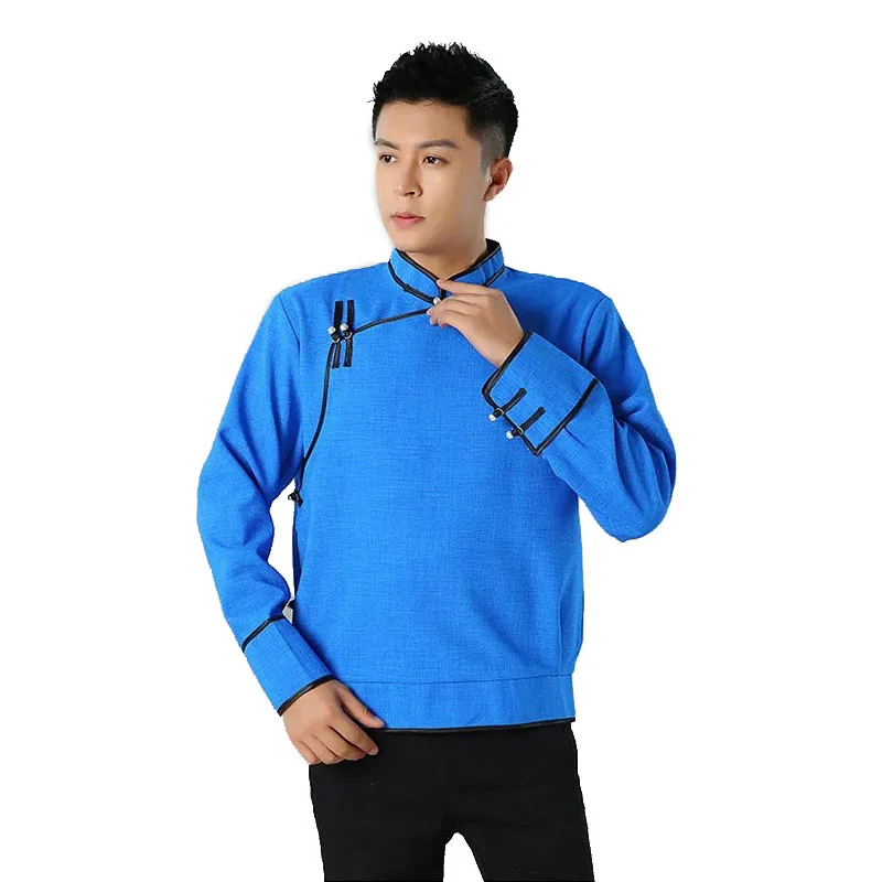 

Chinese Style Traditional Top Casual Oriental Men Clothing Linen Ethnic Hanfu Vintage Stand Collar Outfit Tang Suit