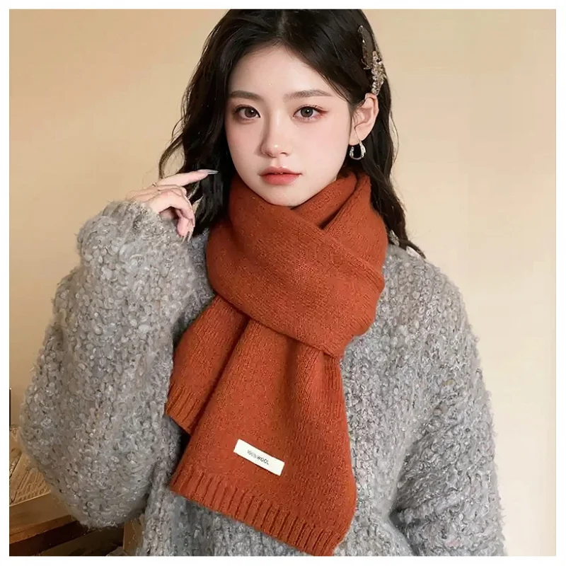 

DWJ57 New Year Wool Scarf Red Autumn Winter Windproof Warm Atmosphere Women Versatile Solid Color Knitted Neck Warmer
