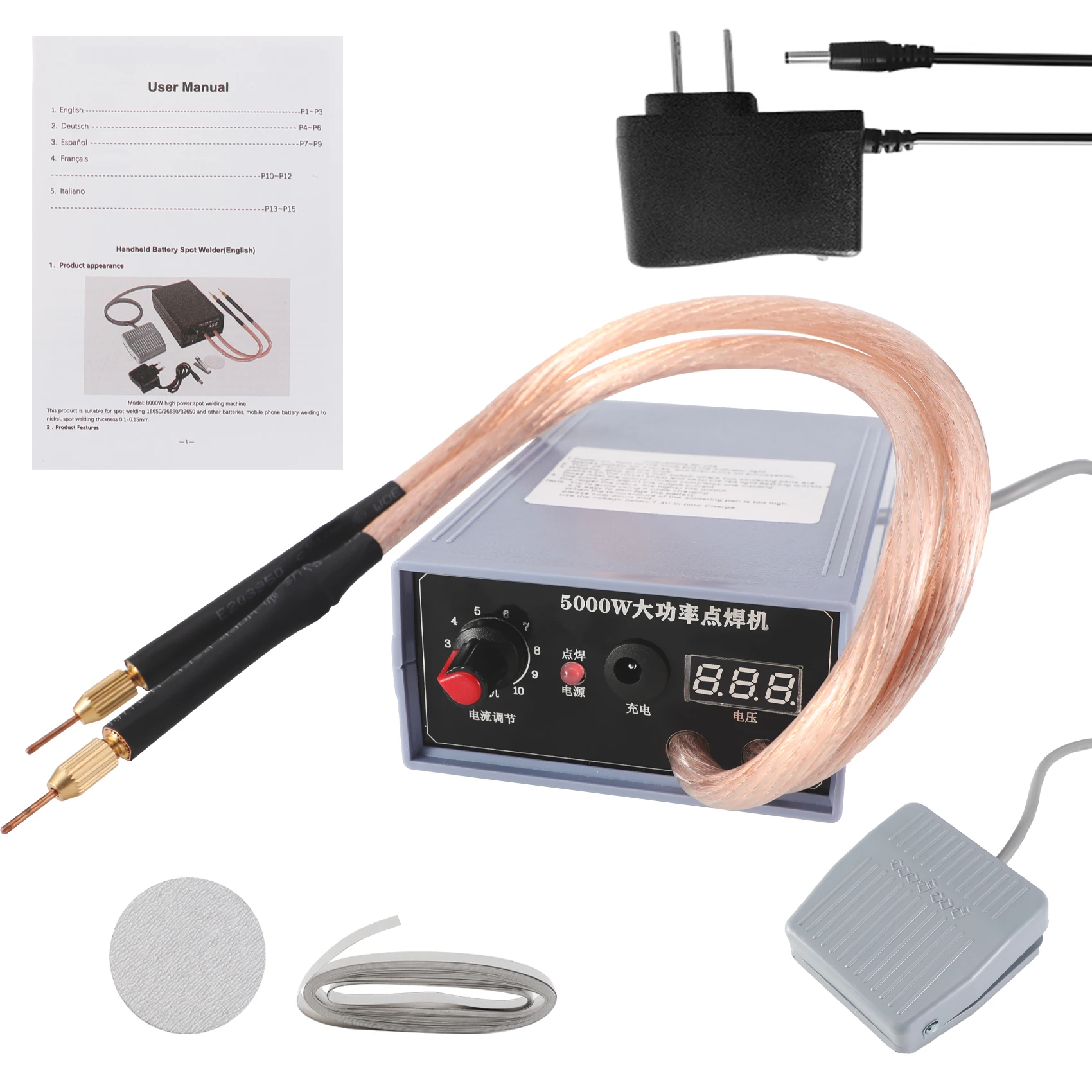 Battery Spot Welder 10 Gear Output Power Adjust 0-650A, 5000W Spot Welding Machine for 18650 Battery/ 0.1mm-0.15mm Nickel Sheet