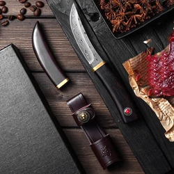 PLYS Kitchen Boning Knife Damascus Steel 3.5-Inch Japanese Utility Knife Sharp BBQ Meat Cleaver Ebony Handle Knife for Men