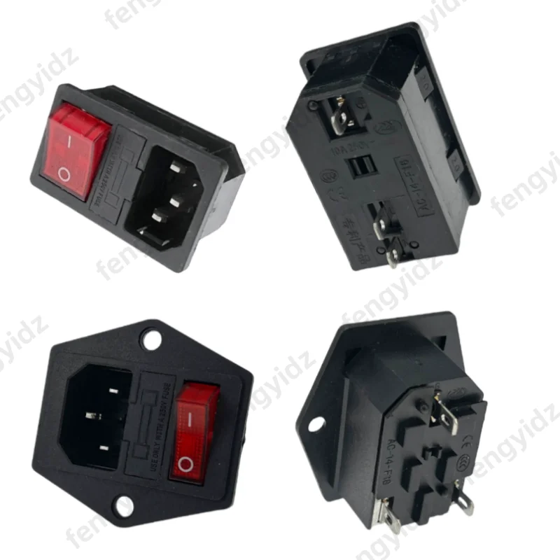 IEC320 C14 مقبس التيار المتردد الكهربائي 3 دبوس الأحمر LED 250 فولت الروك التبديل 10A الصمامات أنثى ذكر مدخل موصل قابس جزءا لا يتجزأ من المقبس جبل