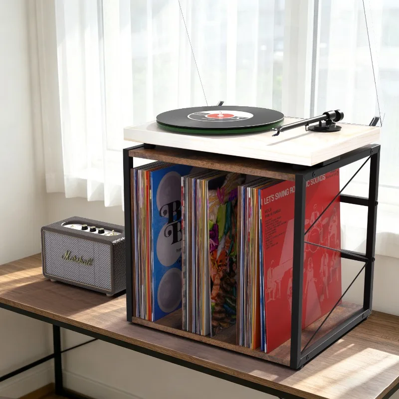 Wood Desktop Vinyl Cabinet LP Album Display Rack Multifunctional Disc Storage Holder Desktop Phonograph Stand Decor Organizer