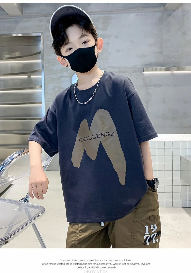 Neue Sommer-Luxuskleidung für Kinder: T-Shirts für Jungen im Teenageralter, Kurzarm-Baumwoll-T-Shirt mit elegantem Schriftzug-Print, Kinder-Outfit. – Detail 10