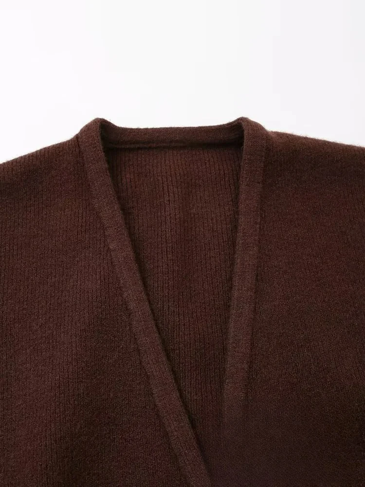 Kondala vintage casual chique feminino terno de malha sólido com decote em v manga longa rendas jaquetas soltas calças compridas moda 2024 outono conjunto