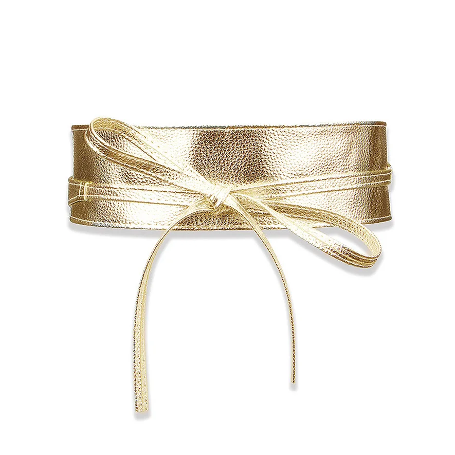 Cinturón bohemio para mujer con lazo de cuero PU envolvente estilo Obi faja faja dorada cinturón de corsé ancho para mujer