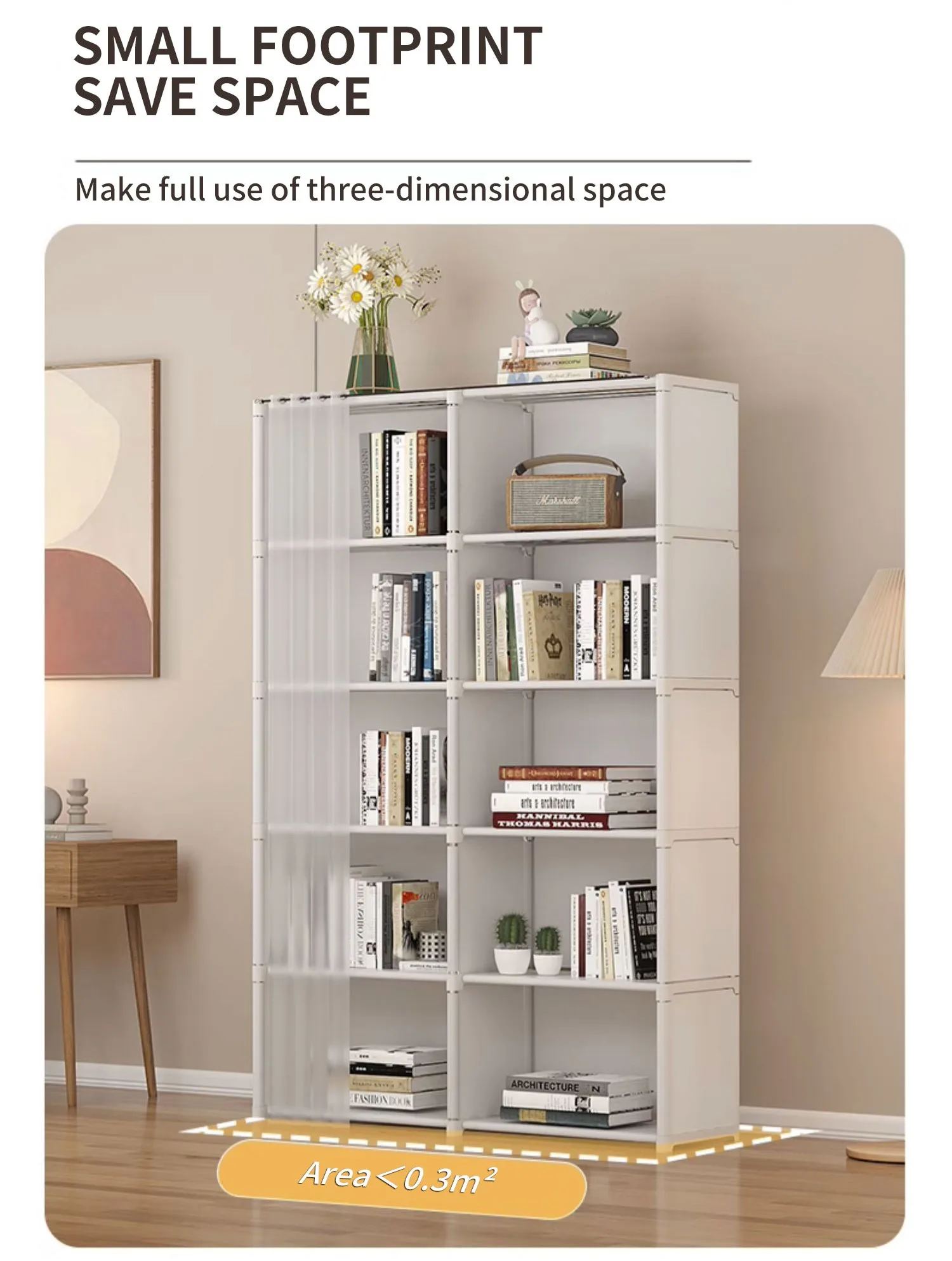 6-lagiger Schlafzimmer-Kleiderschrank, Aufbewahrungsregal, Kleiderschrank mit Vorhang – staubdichter Organizer für Steppdecken, Kleidung, Decken, Bücherschuhe – Detail 3