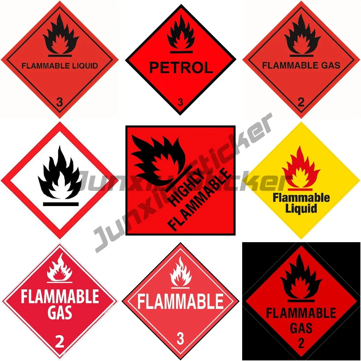 Danger Hazard Flammable GAS 2 Hazard Class 3,  Adhesive Vinyl Waterproof Anti-UV Car Stickers