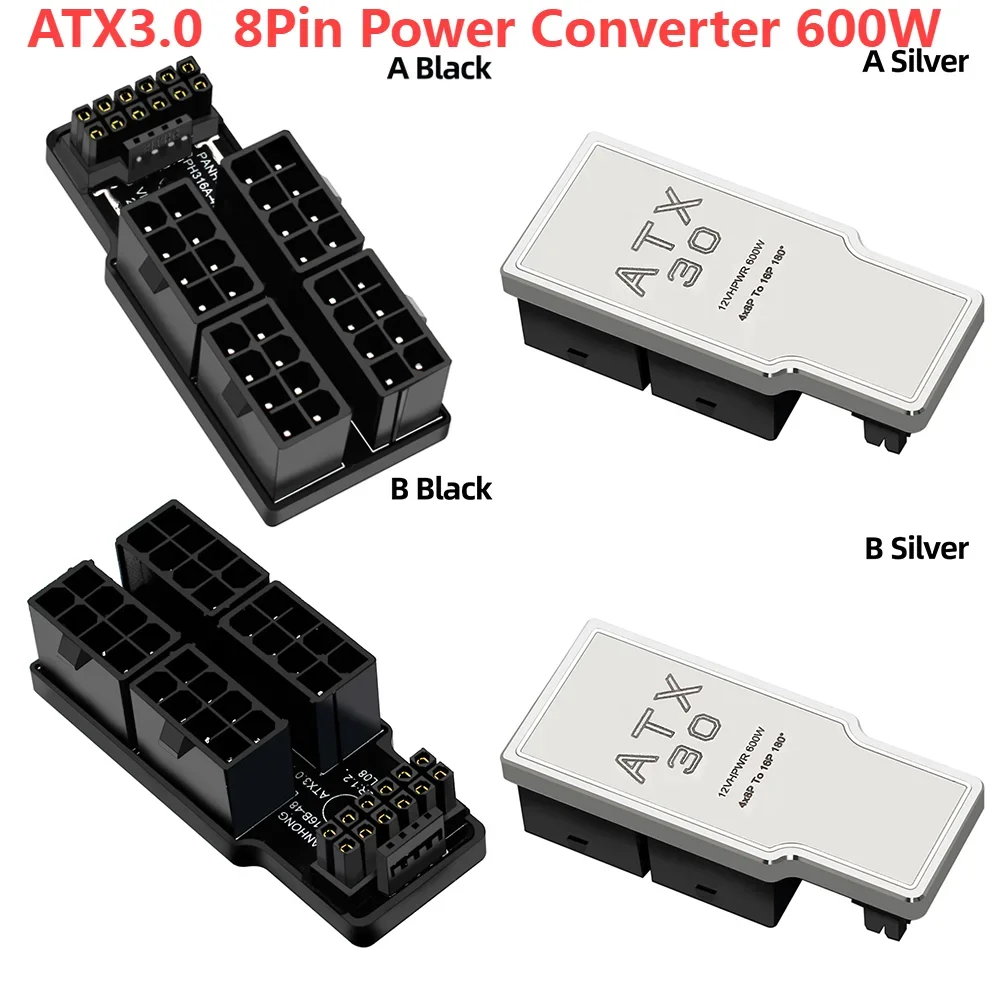 ATX3.0 4X8 Pin Female to Male 12VHPWR 12+4P 180° Angled Connector Power Adapter for RTX4090 / RTX4080 16GB/12GB Graphics Card