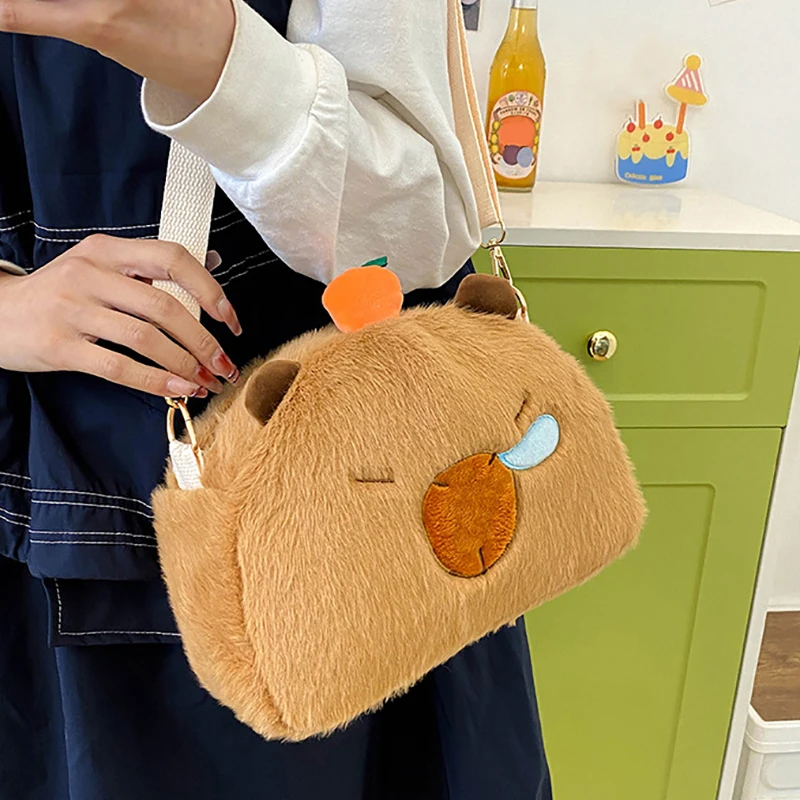 Kawaii Capybara Plush Backpack For Women Versatile Cartoon Capibala Crossbody Bag Large Capacity Tote Bag Kids Gift Outdoor Bag