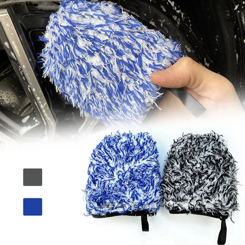 Plush Microfiber Car Wash Mitt, Half-Palm Cleaning Glove, Special for Auto Washing & Car Detailing