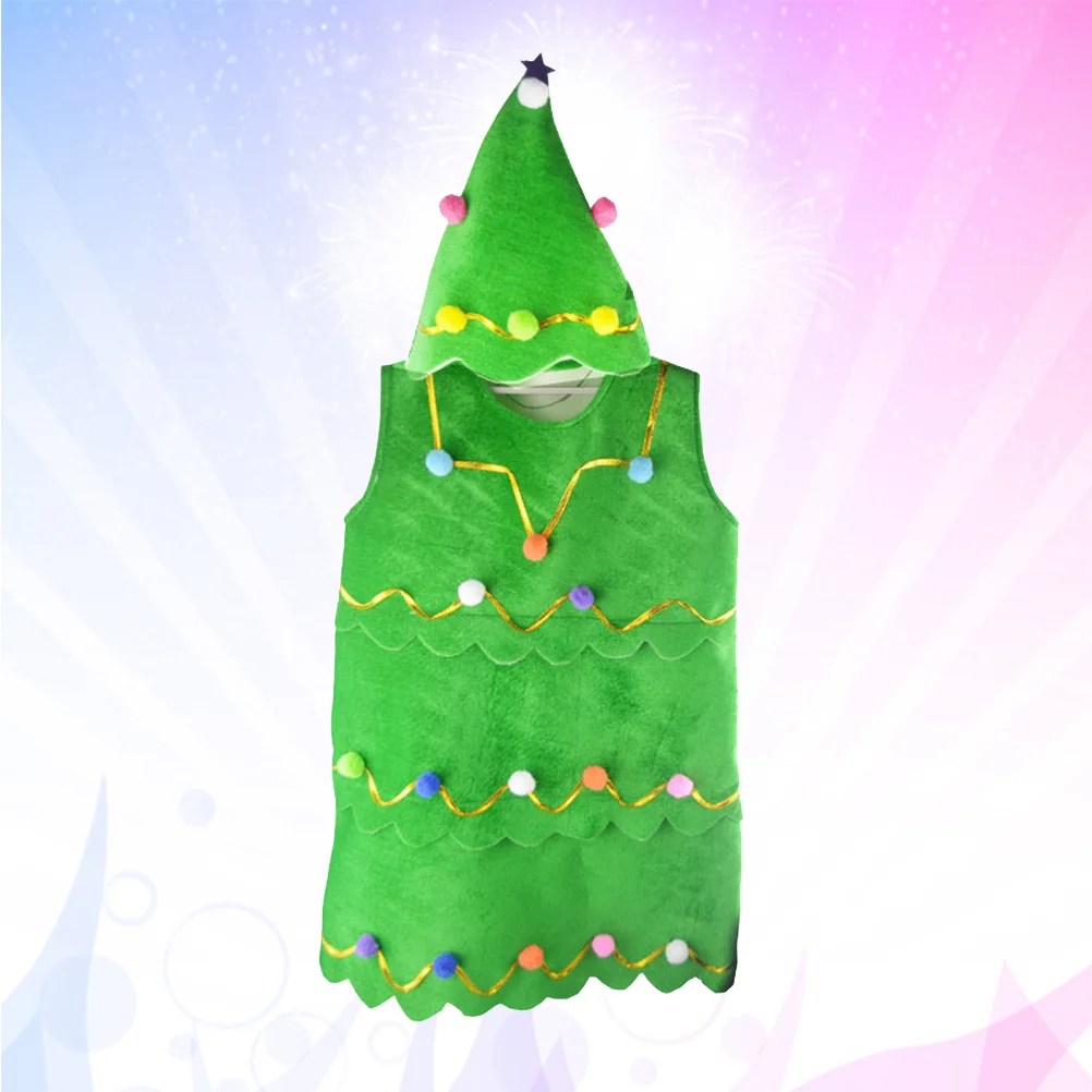 Flannel Christmas Tree Dress-up Hat and Dress Stage Show Costumes Masquerade Cosplay Performance Costume for Boys and Girls Size