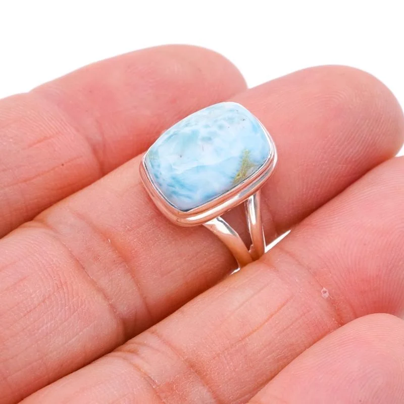 StarGems Natural Larimar  Handmade 925 Sterling Silver Ring 7 F0804