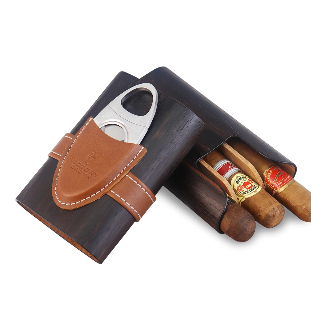 Portable Wooden Cigar Case Moisture-Proof Travel Business Trip inside Cedar Wood Gift Box Included 3-Pack Cigar Protective Cover