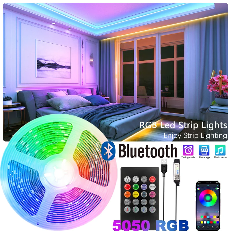 

RGB Bluetooth-лента для спальни, USB-лампа для экрана телевизора, подсветка, управление через приложение, изменение цвета, музыка, синхронизация, Cветодиодная лента